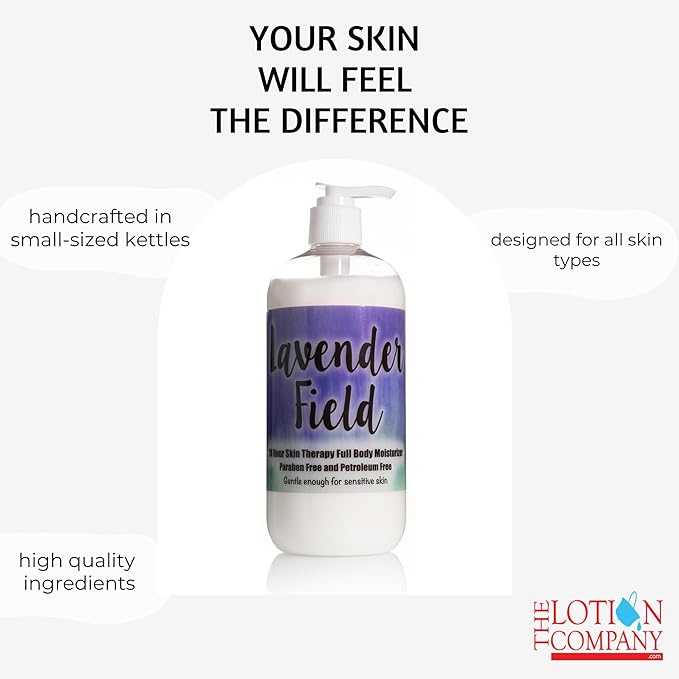 The Lotion Company 24 Hour Skin Therapy Lotion, Full Body Moisturizer, Paraben Free, Made in USA, Lavender Fields Relaxing Fragrance, w/ Aloe Vera, 16 Ounces
