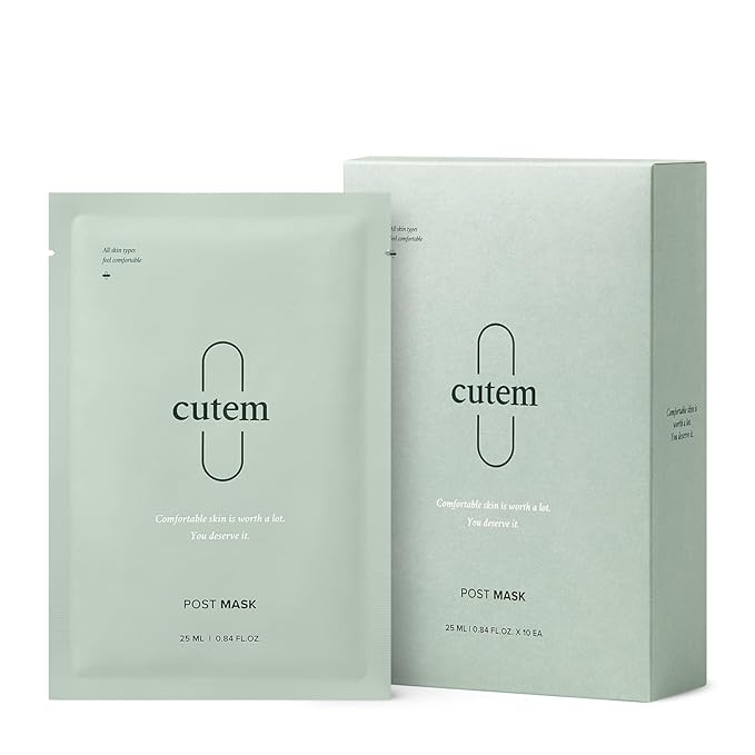 Cutem Post Mask (Pack of 10) - Intensive Cooling, Soothing. Korean Skin Care Sheet Mask. 100% Bamboo Cellulose Sheet, Hydrating Essence.