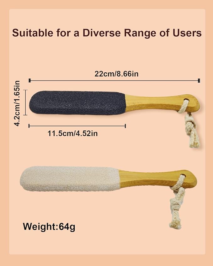 Pumice Stone Foot File, 2 Pack Wooden Pedicure Foot Scrubber Remover for Feet, Heels, Elbows, Hands in Shower, Professional Foot Rasp for Wet and Dry Feet, Foot Care Tools for Women Men（Black）