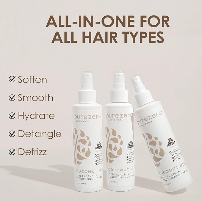 Purezero Coconut Milk BUNDLE [20 oz Shampoo + Conditioner + 9-in-1 Leave-in Conditioner] - Intense Hydration & Increased Shine