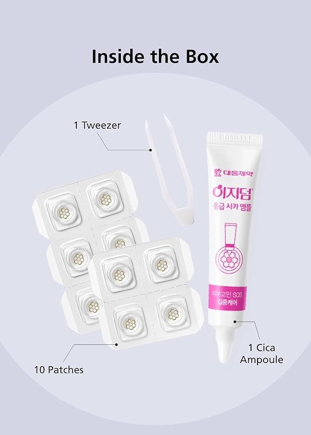 EasyDerm Quick Calming Magnesium Patches – Hydrocolloid Acne Spot Treatment Includes Tweezers & Ampoule, 10 Patches, Zit Sticker, Made by Daewoong Pharmaceutical