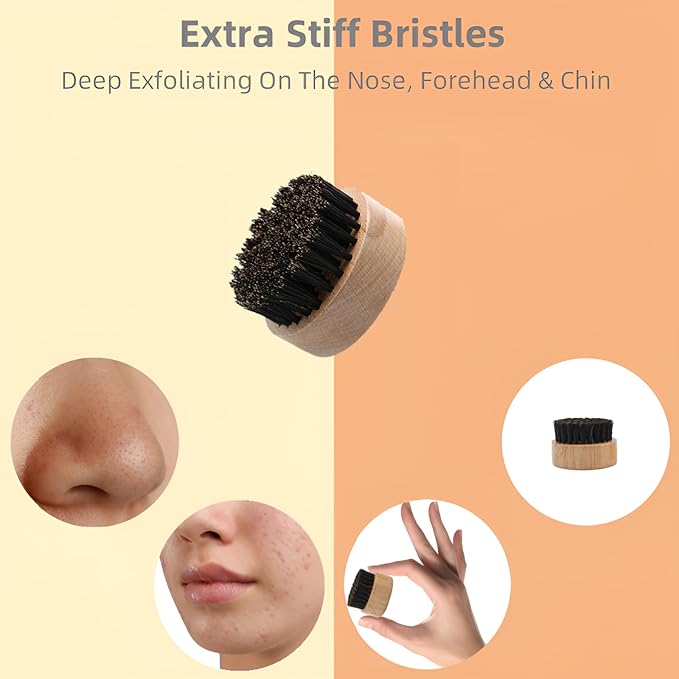 Dry Brushing Set - Natural Boar Bristle Body & Face Brush +Dry Skin Exfoliating Scrubber +Wood Therapy Massage Tool for Gua Sha Anti-Cellulite (4 Pack)