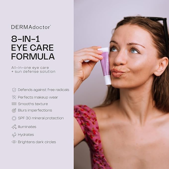 DERMAdoctor Caffeine Eye Cream for Dark Circles, Anti Aging Illuminator, Hydrating Under Eye Cream with SPF 30 for Puffiness, Wrinkles, and Bags Under Eyes, Dermatologist Formulated - 0.5 oz