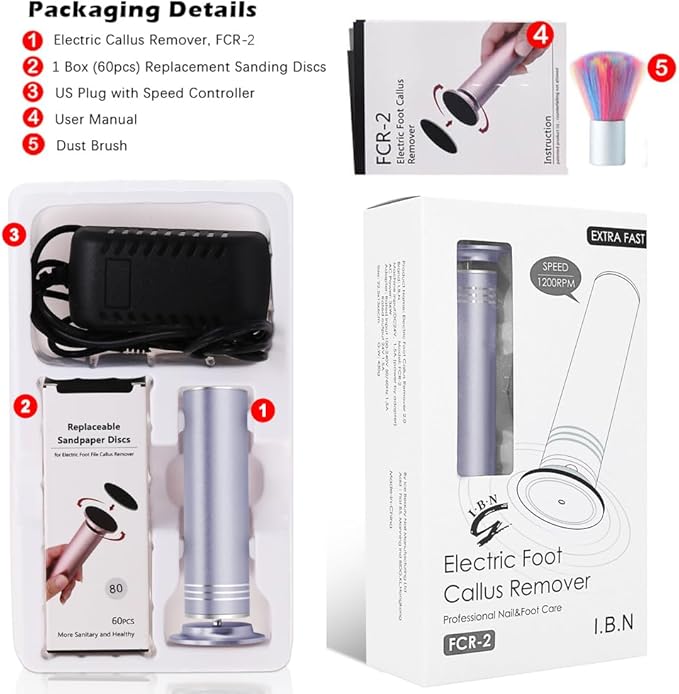 Upgraded Electric Callus Remover for Feet 1200RPM, Adjustable Speed Professional Electric Foot File Sander Pedicure Tools with 60pcs Sandpaper Discs Dead Skin Remover, with Clean Brush (FCR-02 Gray)