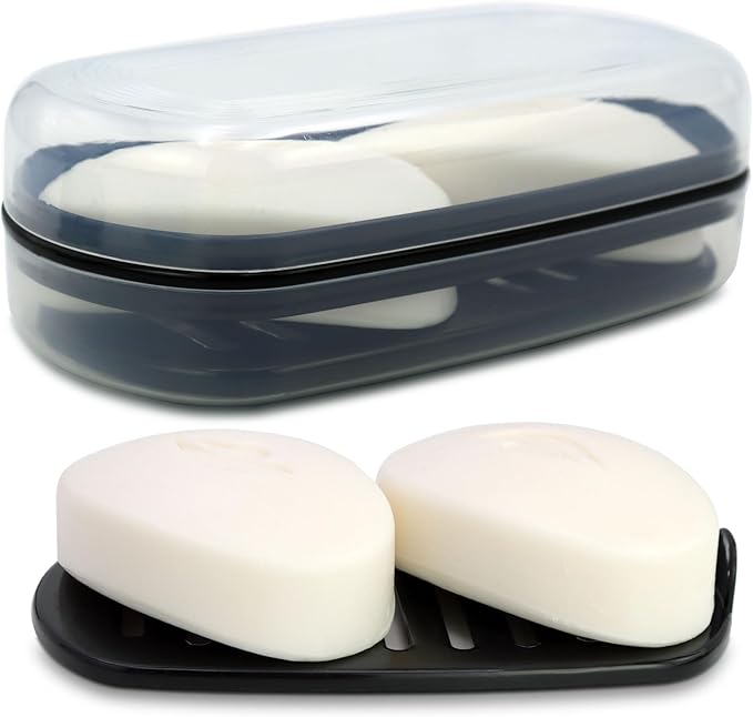 Solid Shampoo Bar Holder, Large Bar Soap Holder, Travel Soap Container, Soap Box with Draining Layer, Soap Case for Bathroom, Traveling, Gym, Camping (Clear Style-1-Large)
