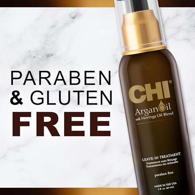 CHI Argan Oil Leave In Treatment, Argan Plus Moringa Oil, Lightweight Formula To Moisturize Dull & Damaged Hair, Sulfate & Paraben-Free, 3 Oz