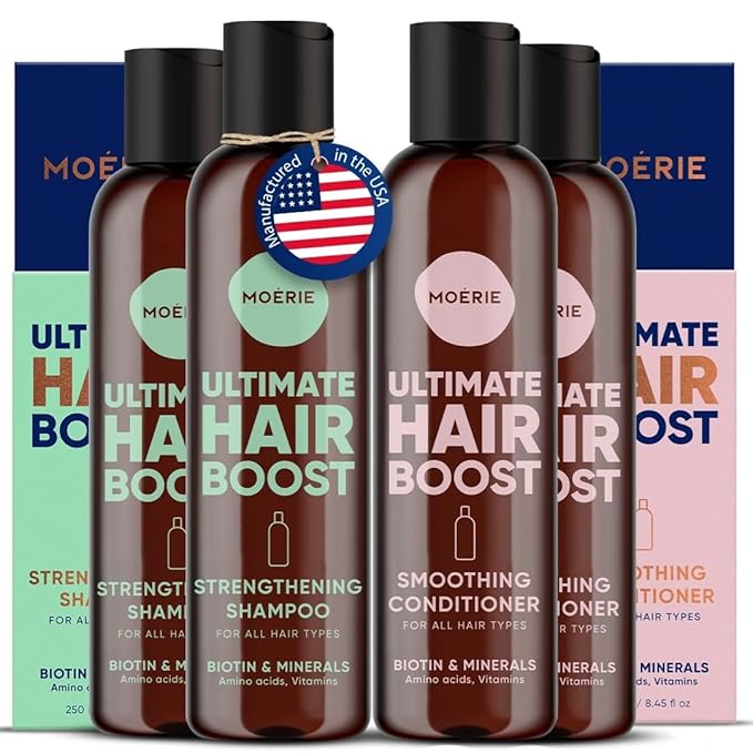 Moerie Volumizing Shampoo and Conditioner for Hair Loss - Thickening Products with Ingredients of Natural Origin - Over 100 Active Ingredients for Thick, Long, Luscious Hair, Double Set