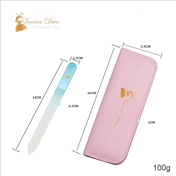 6 Pack Crystal Glass Finger nail File with PU Leather Bag, Professional Czech Glass acrylic Nail File & Nail Buffers, Nail File for Shiny, Natural & Acrylic Nails, Nail Care Tools Gifts by INOVEX Diva