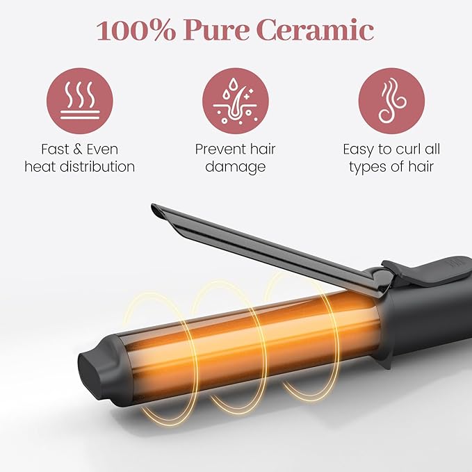 Zavarea Curling Iron for Short Hair, Mini Hair Curler with 1 Inch Ceramic Barrel, 3 Adjustable Temp, Portable Design, Instant Heating, Dual Voltage for Travel, Auto Shut-Off, Includes Storage Bag