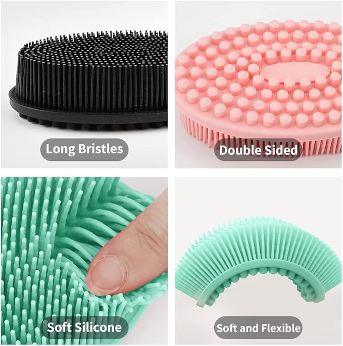 3 Pack Silicone Body Scrubber, Soft Silicone Loofah Exfoliating Body Scrubber, Silicone Body Brush Bath Shower Scrubber for Body, 2 in 1 Bath and Shampoo Wash Brush for Skin Exfoliation Men Women