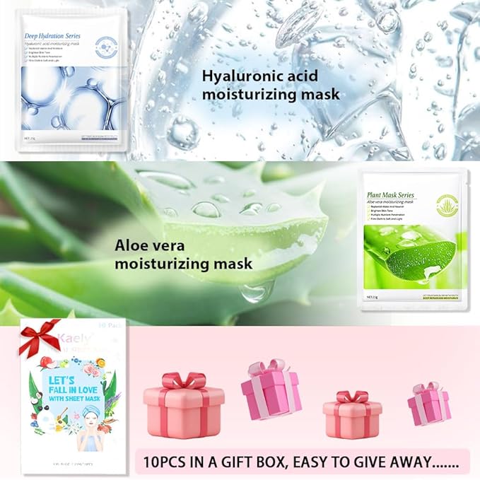 Kaely 10 Pack Variety Face Masks for Kids, Kids Face Mask Spa Day Kit Supplies, Spa Party Favors for Teens Girls Women, Sheet Facial Mask Skincare Gifts Set, Hydrating Nourish for All Skin Types, 01