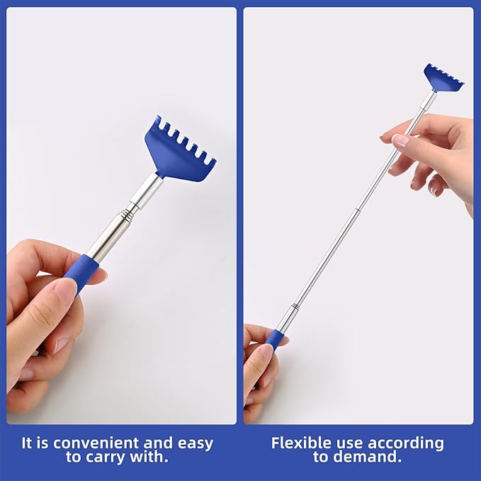 2 Pack Portable Extendable Back Scratcher, Stainless Steel Telescoping Back Scratcher with Beautiful Present Packaging(Blue)