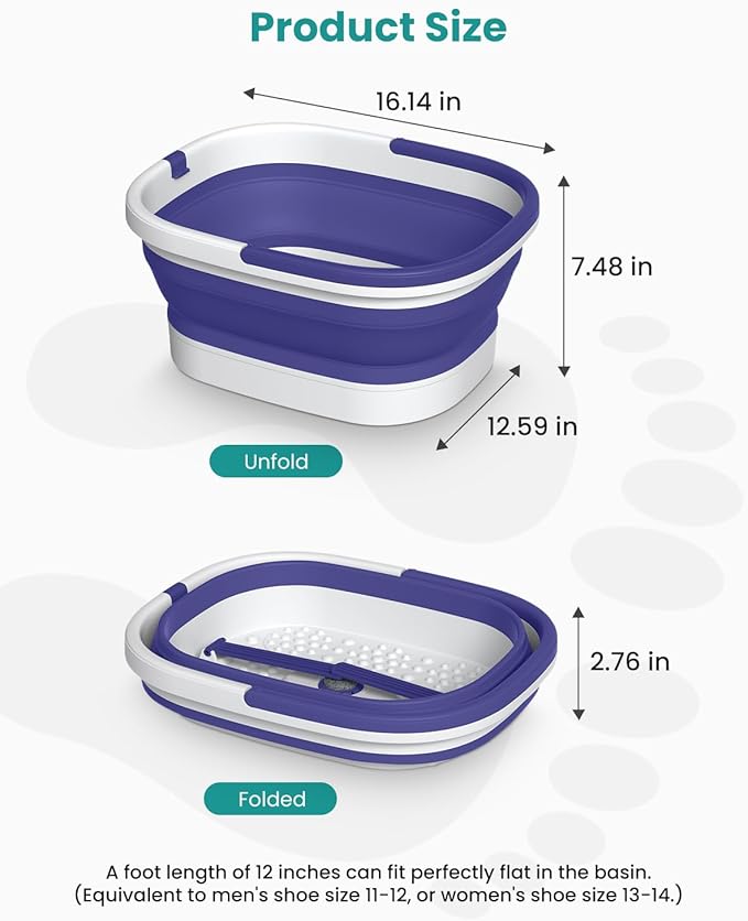 Nekteck Foot Soaking Tub Collapsible Bucket for Foot Bath Soak Tub, Feet Basin Soaker with 138 Acupressure Nodes and Pumice Stone for Feet Health Foot Spa, Gifts for Men Women Dad Mom, Purple
