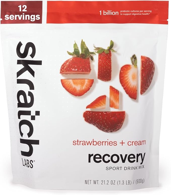 SKRATCH LABS Recovery- Sport Drink Mix | Complete Milk Protein with Carbs, Electrolytes, and Probiotics | Post Workout Powder | Strawberries + Cream
