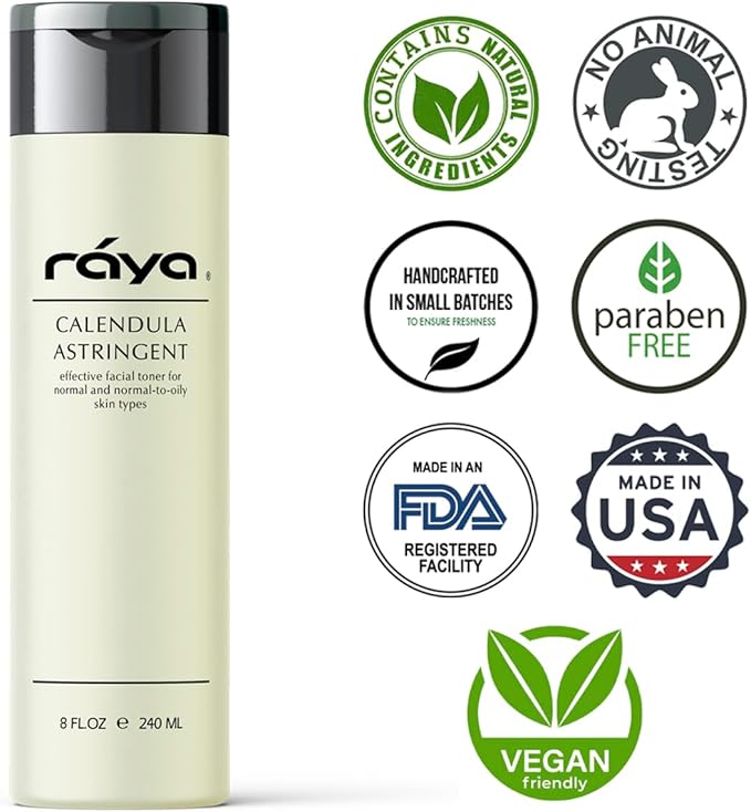 RAYA Calendula Astringent with AHA 8 oz (G-206) | Glycolic Facial Toner for Combo and Partially Oily Skin Prone to Break-Outs | Helps Normalize pH and Fight Bacteria | Made with Alpha Hydroxy Acids