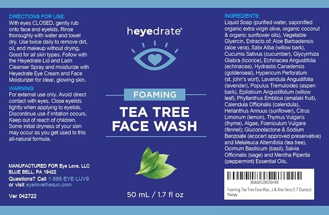 Foaming Tea Tree Face Wash and Eyelid Cleanser for Women - Made With Organic Ingredients & Aloe Vera, 3 Pack - 1.7 Ounces
