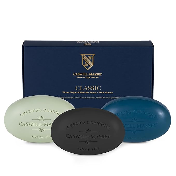 Caswell-Massey Men’s Bar Soap Gift Set – Newport, Oaire & Greenbriar – Moisturizing Triple-Milled Body Wash Bars for All Skin Types, Plant-Based & Essential Oils Formula, Made in USA, 3 x 5.8 oz