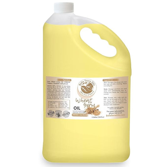 Bella Terra Oils Pure Wheat Germ Oil – 1gallon, High Vitamin E Content, Rich in Nutrients, Hair Shine Enhancer, Skin Radiance