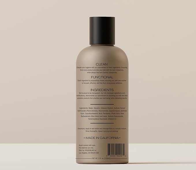 HygieneLab Face Wash – EWG Verified, Gentle & Hydrating Cleanser with Aloe, Niacinamide & Vitamin C, Removes Dirt Without Stripping Skin (5 fl oz)