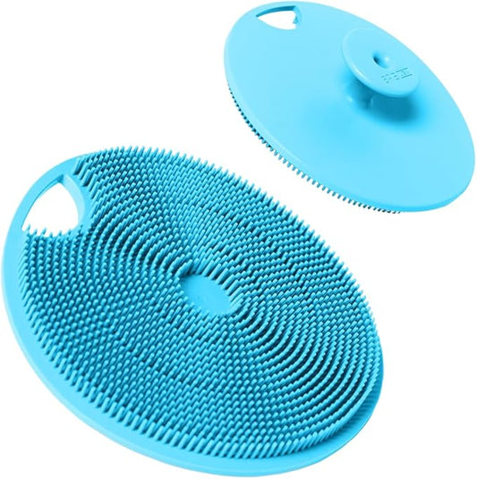 Boie USA Body Scrubber with Handle - Hygienic, Exfoliating Loofah Alternative - Feels Like Silicone Scrubber Gentle on Sensitive Skin, Hypoallergenic, BPA & Latex-Free, Made in The USA (Blue)