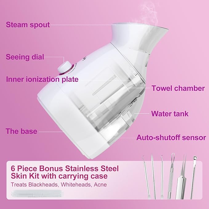 Facial Steamer Large 3-in-1, Towel Warmer & Humidifier Mode, Nano-Ionic Face Steamer with Skin Care Tools, Facial Pores Deep Cleaning, Warm Mist Home Sauna Spa for Women, Birthday Gifts