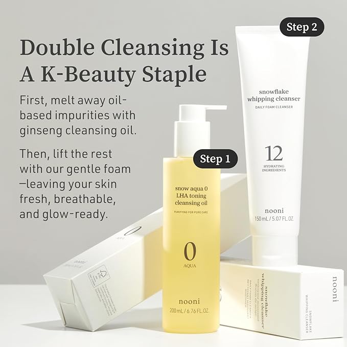NOONI Korean Cleansing Oil - Snow Aqua 0 LHA Toning Cleansing Oil *2ea | Makeup Blackhead Remover, Pore Control, Glass Skin, Help Control Sebum, Revitalizing, Preppy Stuff, 6.76 Fl Oz x 2