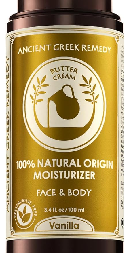Ancient Greek Remedy Vanilla Butter Cream - Organic Body & Face Moisturizer with Sweet Almond, Jojoba & Rosehip Oils, 100% Natural Origin, Vegan, No Synthetic Fragrance 3.4 oz