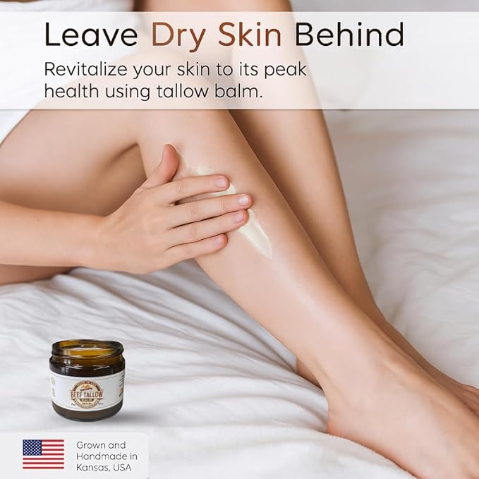 Beef Tallow Balm - 4 oz - Organic Grass Fed and Finished Tallow - Moisturizing Skin Care Tea Tree