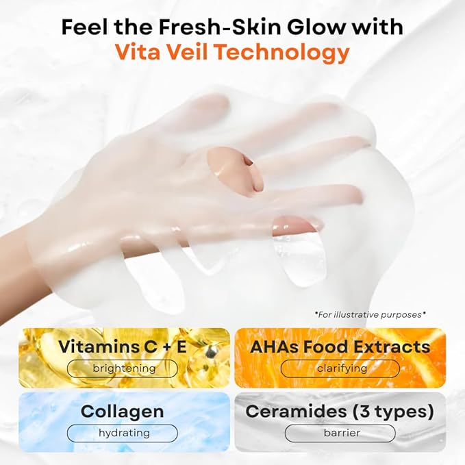 PERFECT ONE FOCUS VC Charge Smooth Mask - Vitamin-Infused Sheet Masks for Skin Care & Pores - Includes 10 Types of Vitamins, Hyaluronic Acid, Ceramides & Niacinamide - Citrus Scent, 7 Sheets