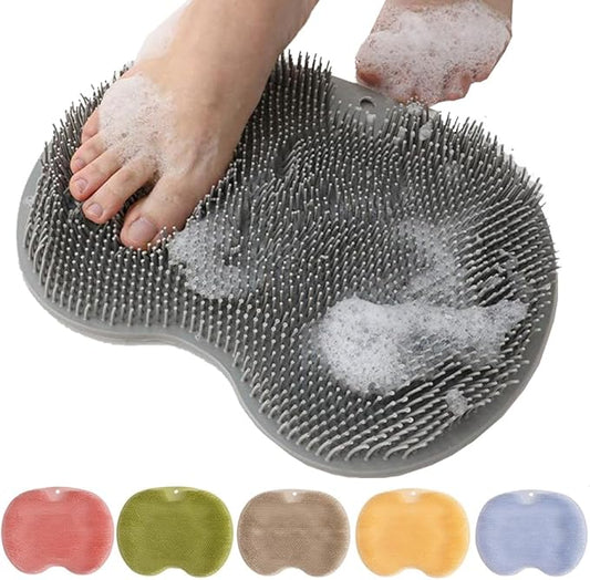 Shower Foot Scrubber Mat with Non-Slip Suction Cups, Foot Back Cleaning Pad Back Washer Exfoliating Bath Wash Pad, Wall Mounted Slip Suction Cups for Use in Cleaner Men and Women (Grey)