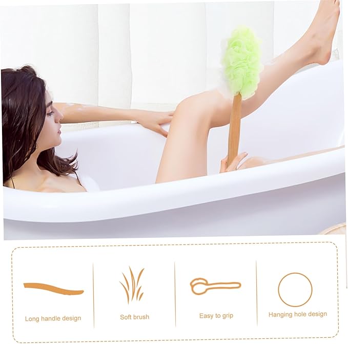 Beaupretty Wooden Handle Bath Brush for Shower with Long Handle Soft Bristles Exfoliating Body Brush for Back and Full Body Bathing Care