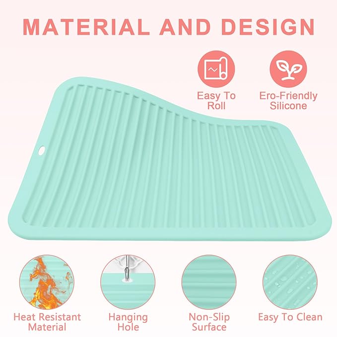 AMIJEAL Oversize Silicone Heat Resistant Mat for Hair Tools, Curling Iron Flat Iron Hair Straightener Holder Mat, Portable Hot Tools Cover Pad for Travel Vanity Salon(14.2" x 11.0")