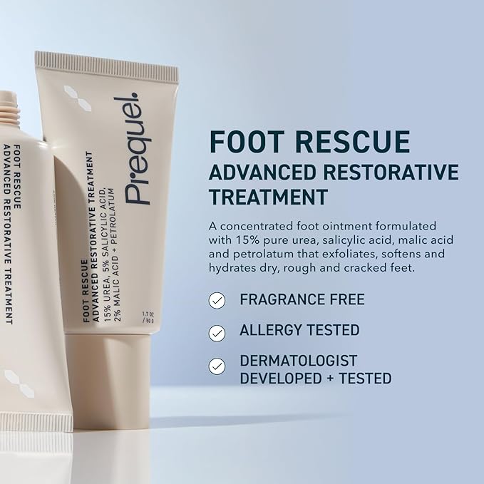 Prequel Skin Foot Rescue, Professional Foot Treatment with 15% Urea + Salicylic Acid. Advanced Cream For Dry Cracked Feet. Clinical-Grade Moisturizer. 1.7oz