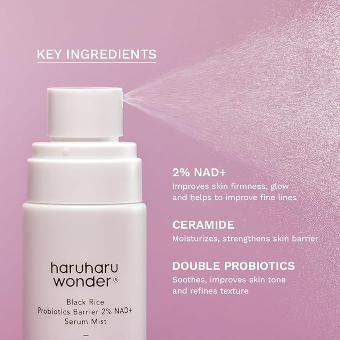 haruharu Wonder Black Rice Probiotics 2% NAD+ Serum Mist, Ultra-Fine Mist, Hydrating & Plumping, Barrier Support, Sensitive Skin, Ceramide, Korean Skincare, Vegan, 2.70 fl.oz
