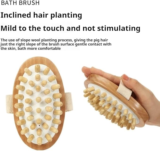 Dry Body Brush, Wooden Handheld Body Massager Brush - Natural Wood, Body Brush, Bath & Body Brushes Muscle Relax Sauna Spa Head Massage Brush