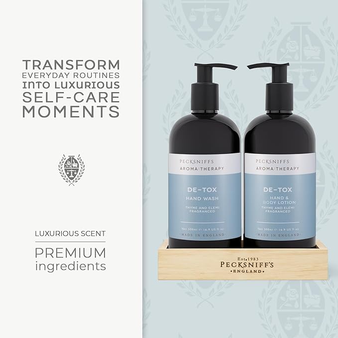 Pecksniffs Moisturizing Hand Wash and Hand & Body Lotion Caddy Set - Aroma:Therapy De-Tox, 500 ml/16.9 fl oz