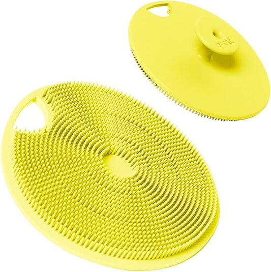Boie USA Body Scrubber with Handle - Hygienic, Exfoliating Loofah Alternative - Feels Like Silicone Scrubber Gentle on Sensitive Skin, Hypoallergenic, BPA & Latex-Free, Made in The USA (Yellow)