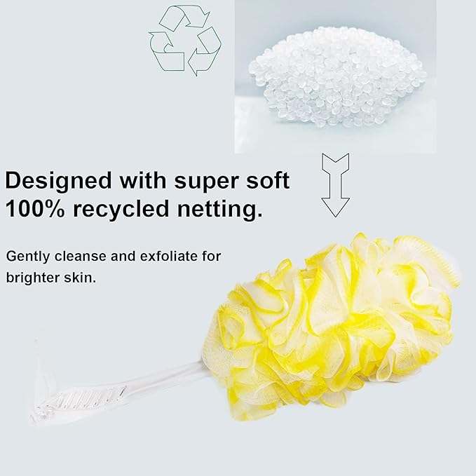 PPHAO Loofah on a Stick - Long Handle Bath Brush for Men & Women - Plastic Loofah - 2Pack - Yellow