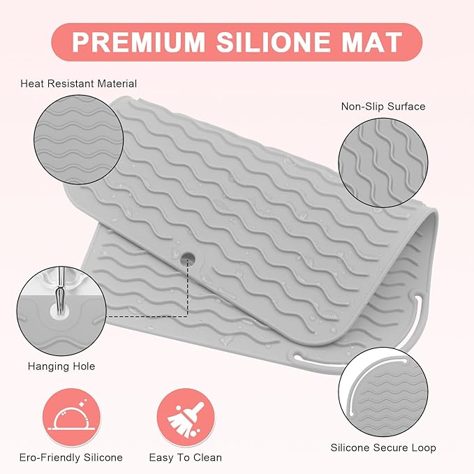 Plus Size Silicone Heat Resistant Mat, Portable Travel Hot Tools Pad Cover for Curling Iron, Flat Iron, Hair Straightener and Other Hair Styling Tools(12.0" x 9.0")