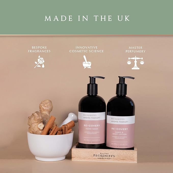 Pecksniffs Moisturizing Hand Wash and Hand & Body Lotion Caddy Set - Aroma:Therapy Re-Covery, 500 ml/16.9 fl oz