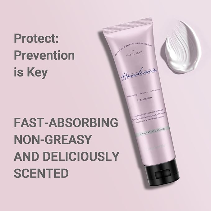 DincherBel 3 Pack Advanced Fragrance Hand Cream for Women and Girls, Deeply Moisturizing Hand Lotion for Dry Cracked Hands Non-greasy, Lotus Dream Hand Cream Gift Set, 2.33oz