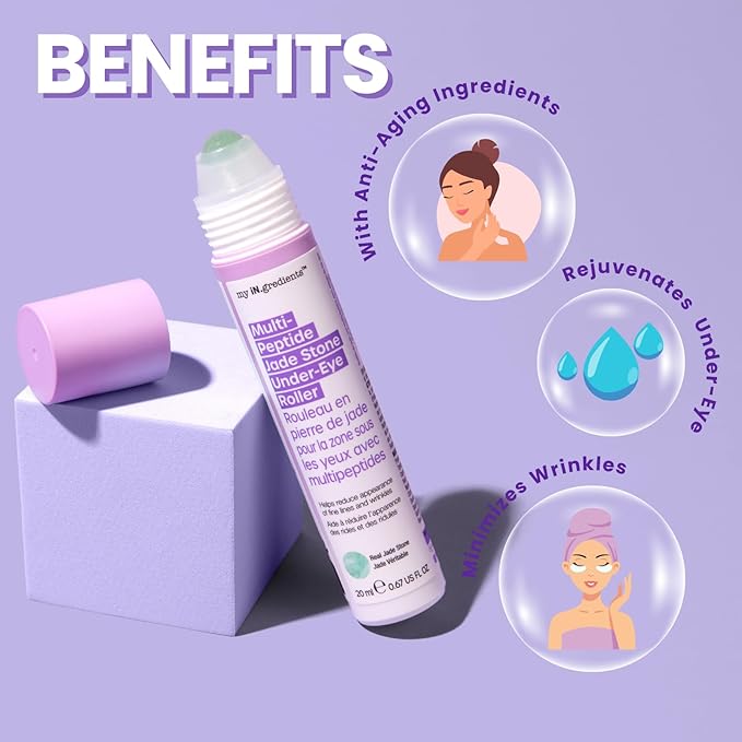 Masque Bar My Ingredients Hydrating Under Eye Serum with 360° Jade Stone Roller, Multi-peptides & Hyaluronic Acid Treats Eye Puffiness, Dark Circles- Instant Wrinkle Remover -Korean Skincare-20ml