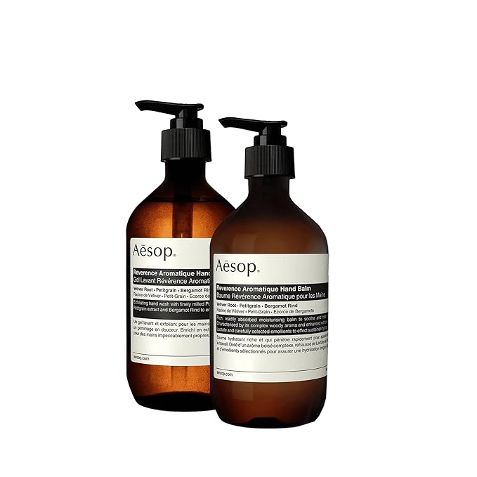 Aesop Reverence Hand Wash & Balm Set | Woody, Earthy, Smoky Duo that Exfoliates & Hydrates Hands Soft, Purified Hands | 16.9 oz / 500 mL
