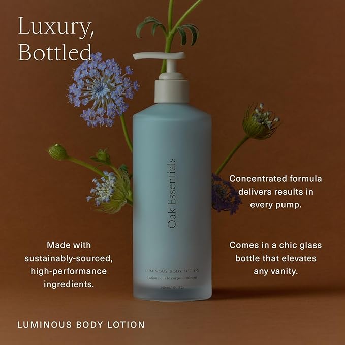 Oak Essentials Luminous Body Lotion | Hydrating Blue Tansy Body Lotion with Rose Oil, Turmeric, Shea Butter and Coconut Oil, 10.1 Fl Oz
