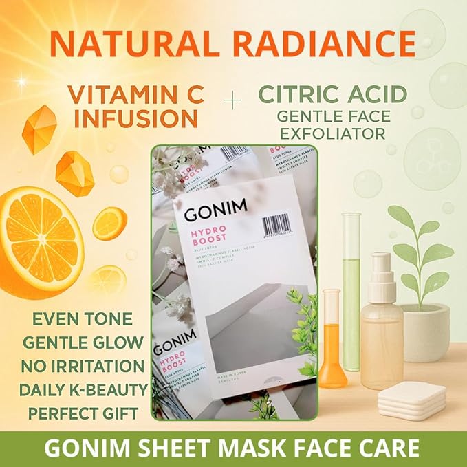 GONIM Face Mask Korean Skin Care with Hyaluronic Acid Serum & Collagen Activation, Hydrating Face Masks Skincare with Vitamin C, Moisturizing Sheet Mask for All Skin, Korean Face Mask 20 Sheets