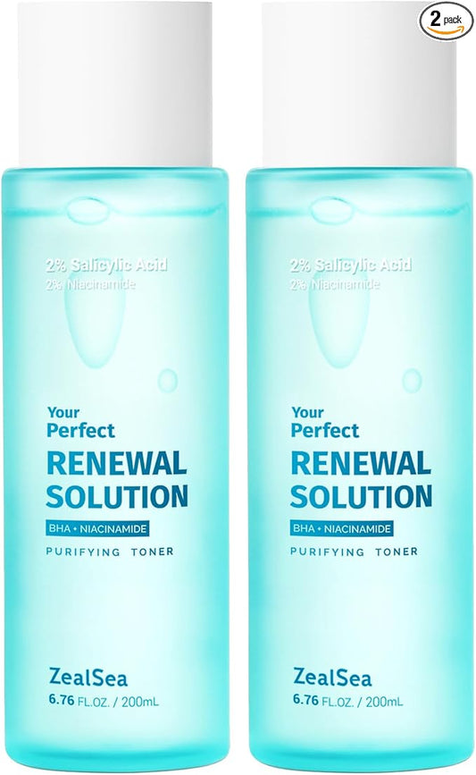 ZealSea 2% Salicylic Acid Toner for Face with 2% Niacinamide - BHA Liquid Exfoliant for Blackheads and Enlarged Pores, Exfoliate for Face to Soothe Breakouts, Exfoliating Toner, 6.76 Fl Oz, Pack of 2