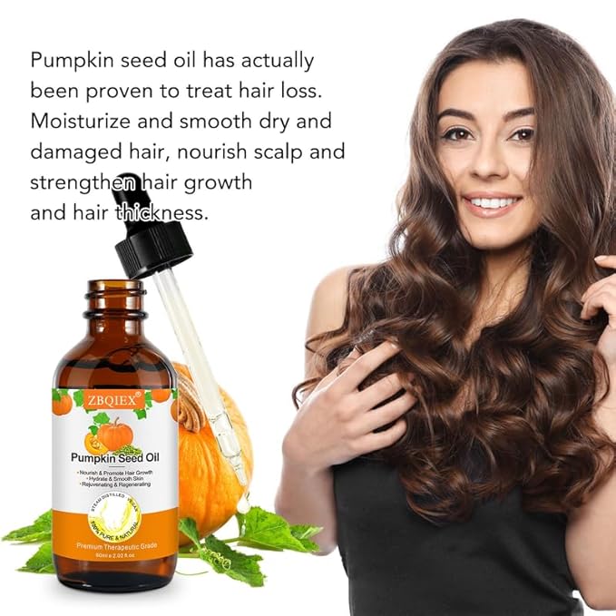 Pumpkin Seed Oil, Pumpkin Seed Essential Oil for Hair Growth & Dry Damaged Hair, Strengthen Hair Thickness, Nourish Hair scalp, Moisturizer Serum for Skin, Face & Body, 2 Pcs