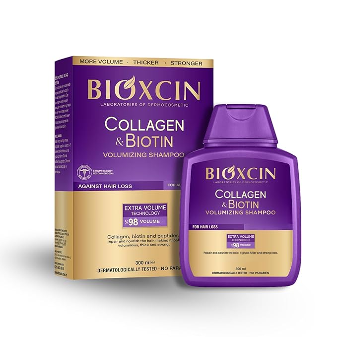 BIOXCIN Collagen Biotin Volumizing Shampoo for Thin and Weak Hair, Extra Volume Strength Sulfate-Free, 300 ml