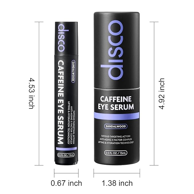 Disco Eye Serum, 12% Caffeine 8% Hyaluronic Acid, Niacinamide Peptides, Puffy Bags Fine Lines Dark Circles Wrinkles, Sandalwood - Hydrating Vitamin C 360° Roller Massage Ball Anti-Aging Cream 0.5oz