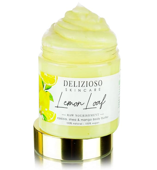 Lemon Loaf 100% Natural & Vegan Raw Nourishment Body Butter - Cocoa, Shea & Mango Butter - Rich, Quick Absorbing Moisturizer For Body, Hands & Feet - Handmade, Cruelty Free, with Organics